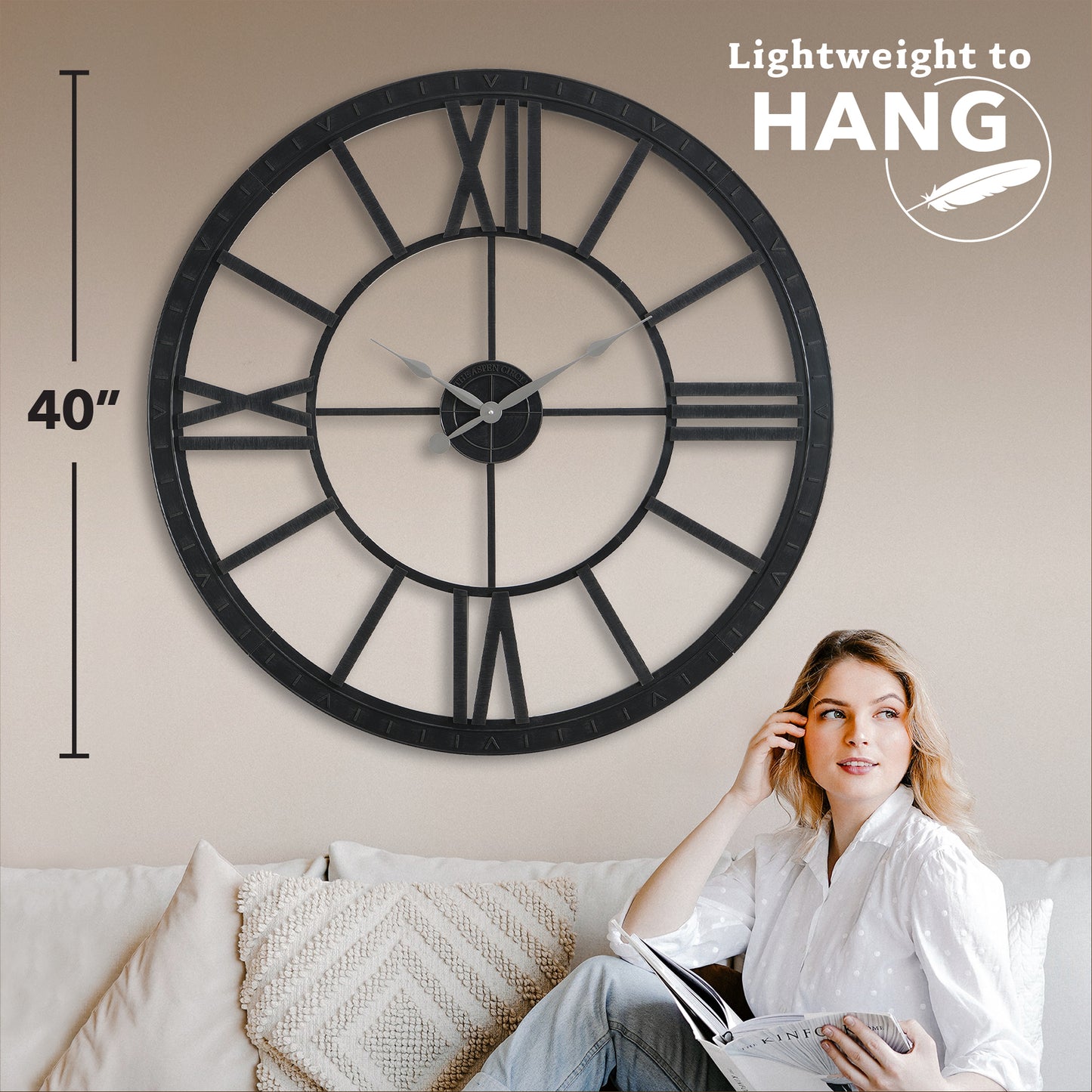 Grant DIY Wall Clock, Black Oversized 40 Inch