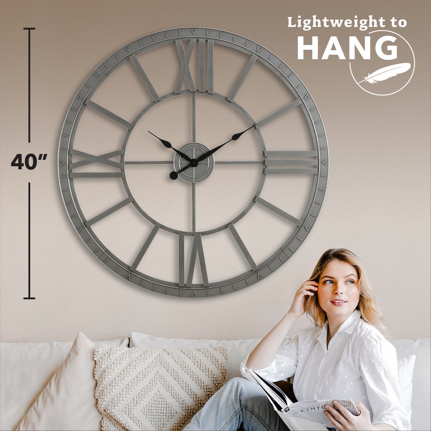 Grant DIY Wall Clock, Silver Oversized 40 Inch