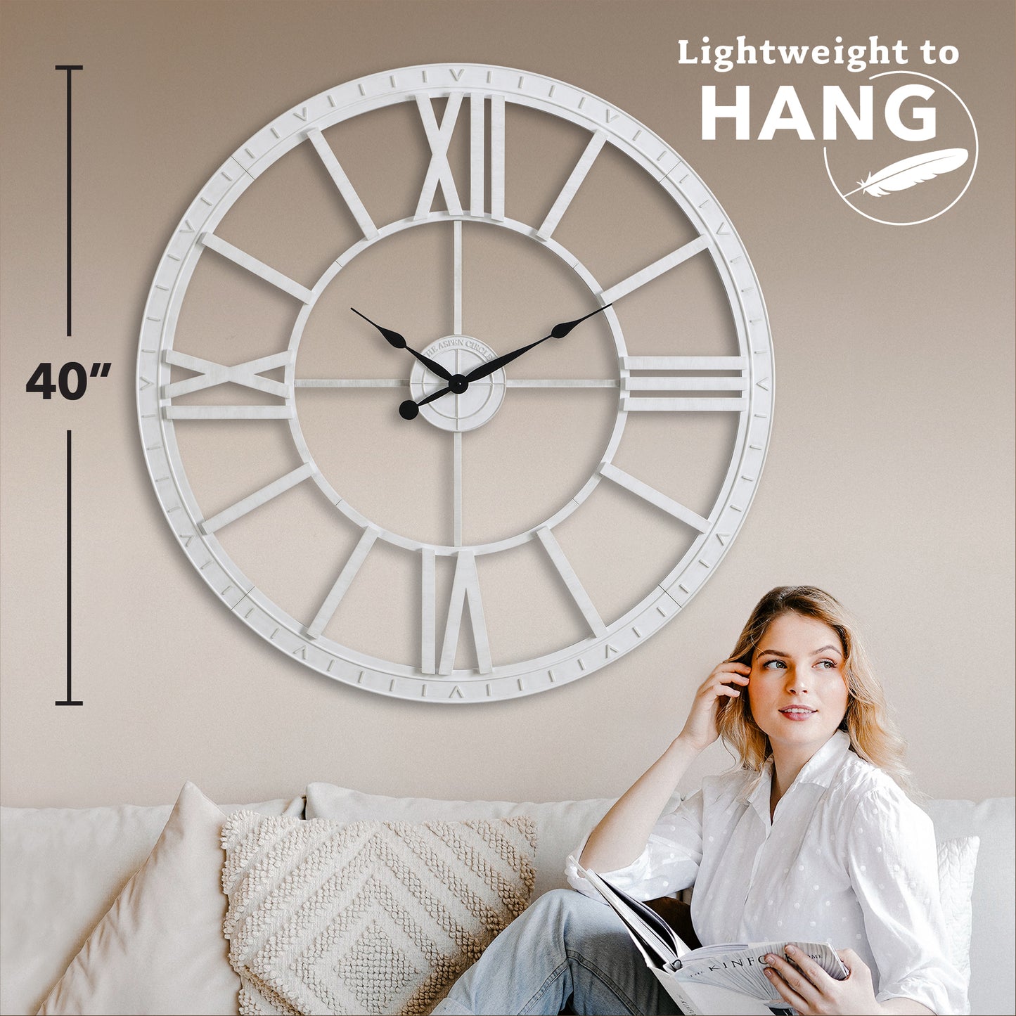 Grant DIY Wall Clock, White Oversized 40 Inch