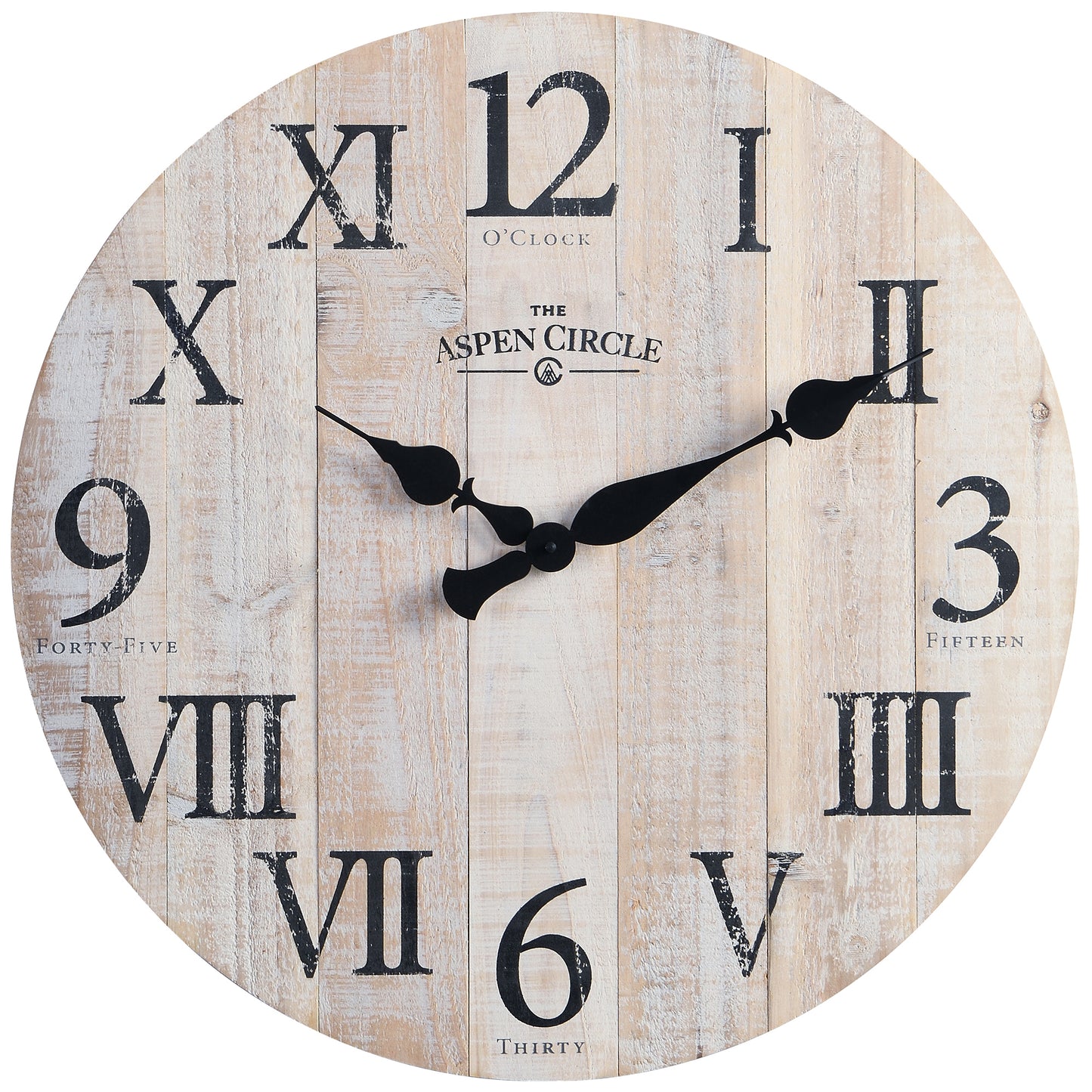 Elias Wall Clock, White Solid Wood 24 Inch