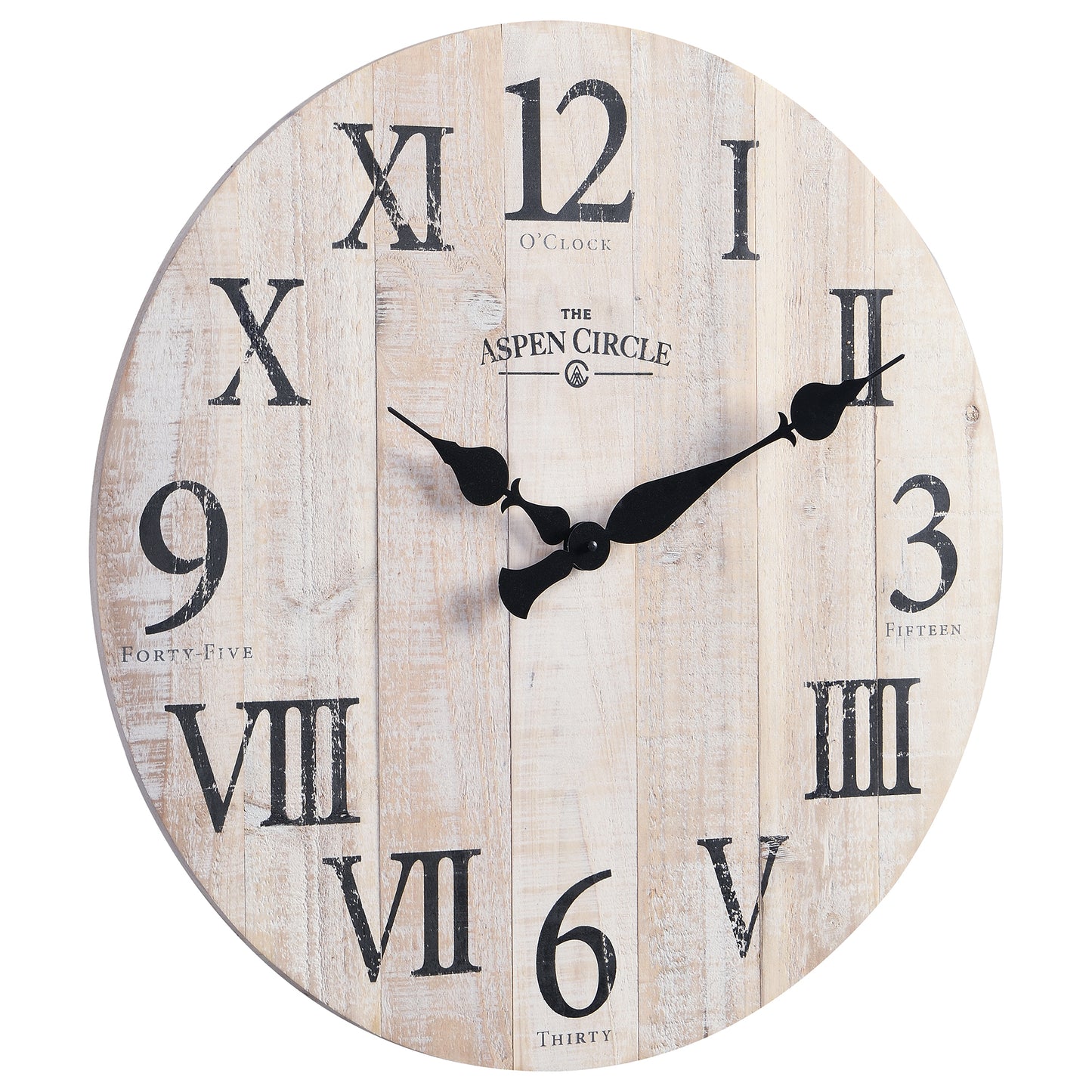 Elias Wall Clock, White Solid Wood 24 Inch