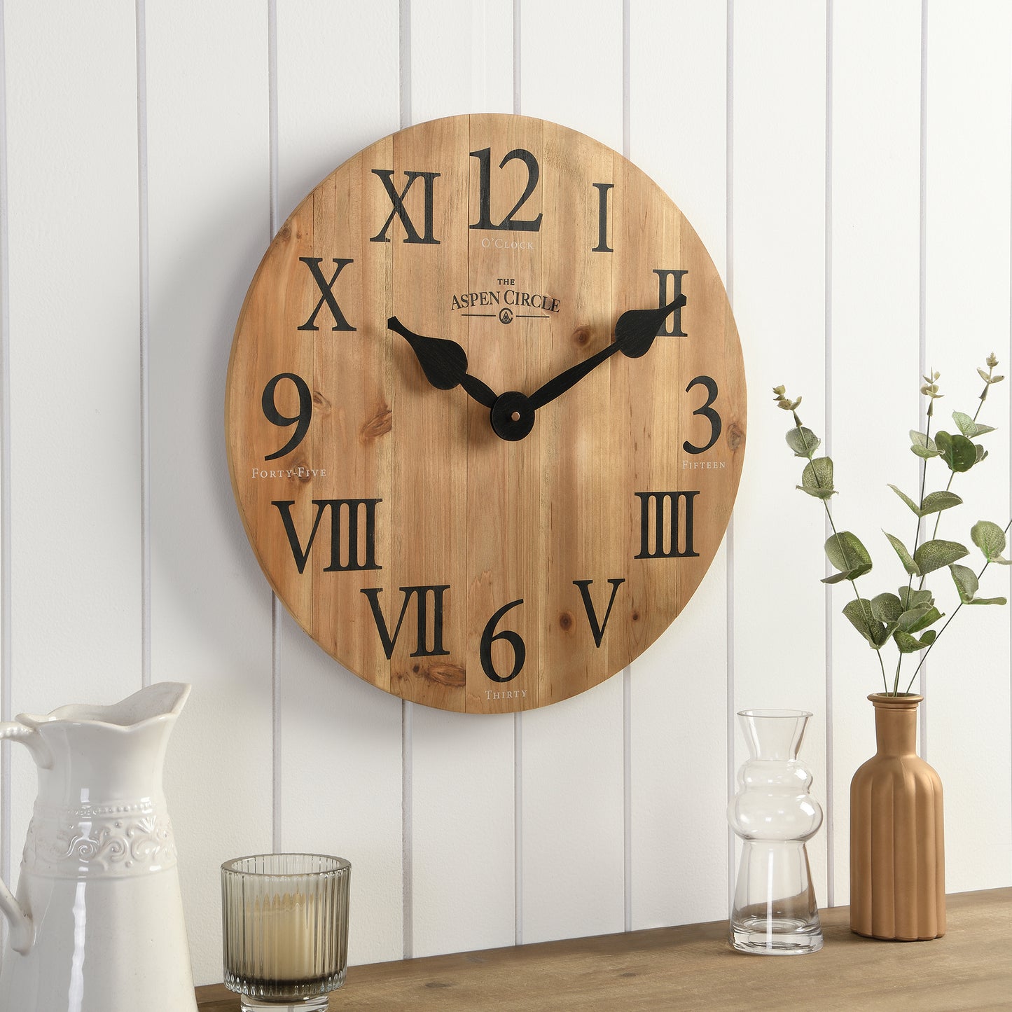 Elias Wall Clock, Brown Solid Wood 18 Inch