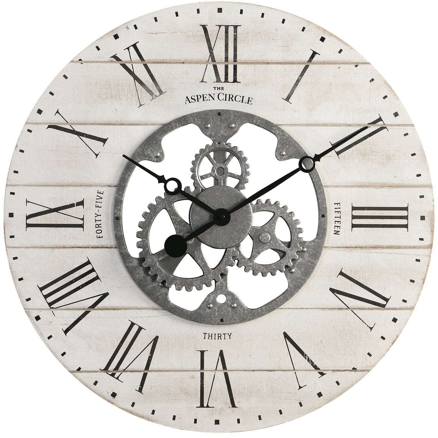 Brighton Gears Wall Clock, White Wood 24 Inch