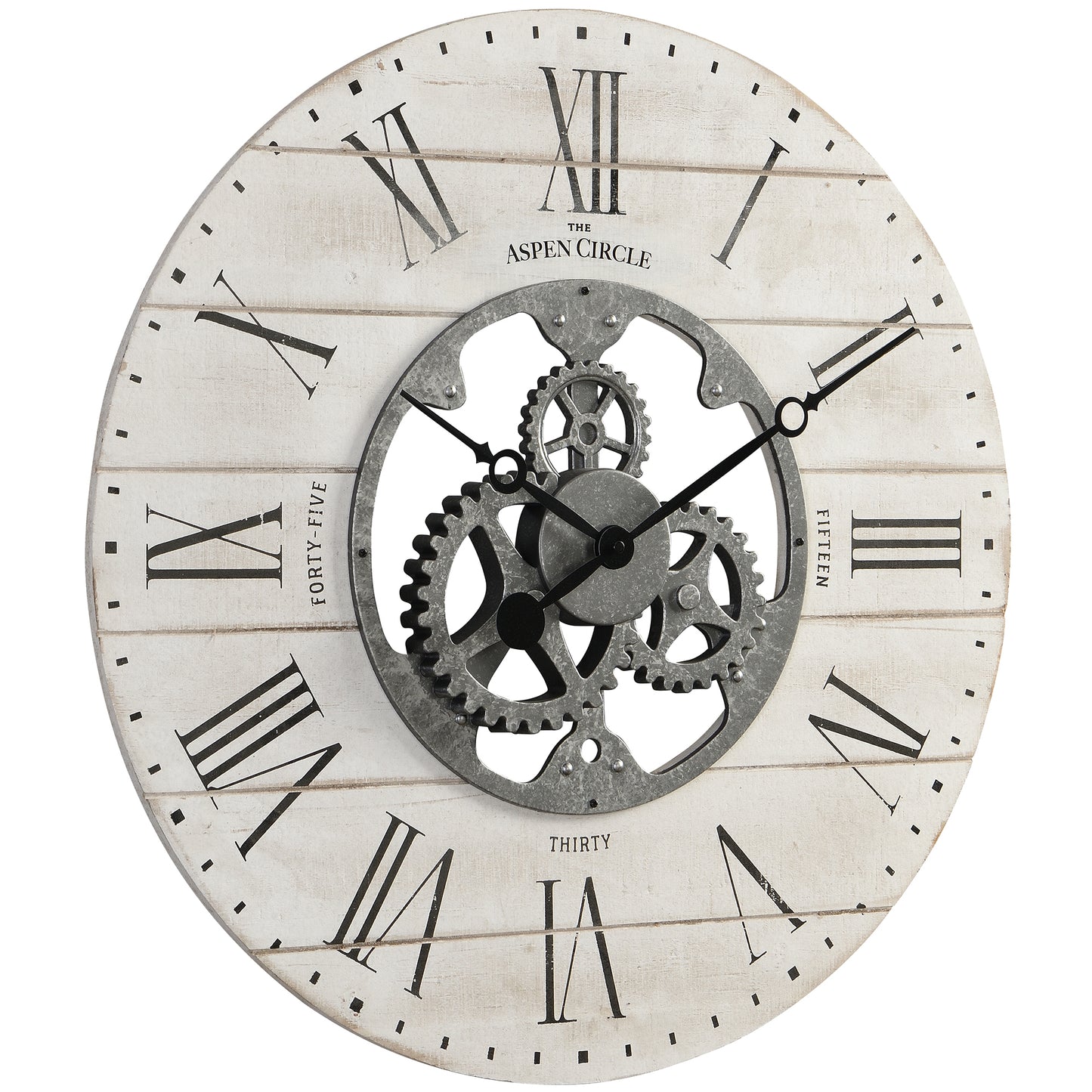 Brighton Gears Wall Clock, White Wood 24 Inch