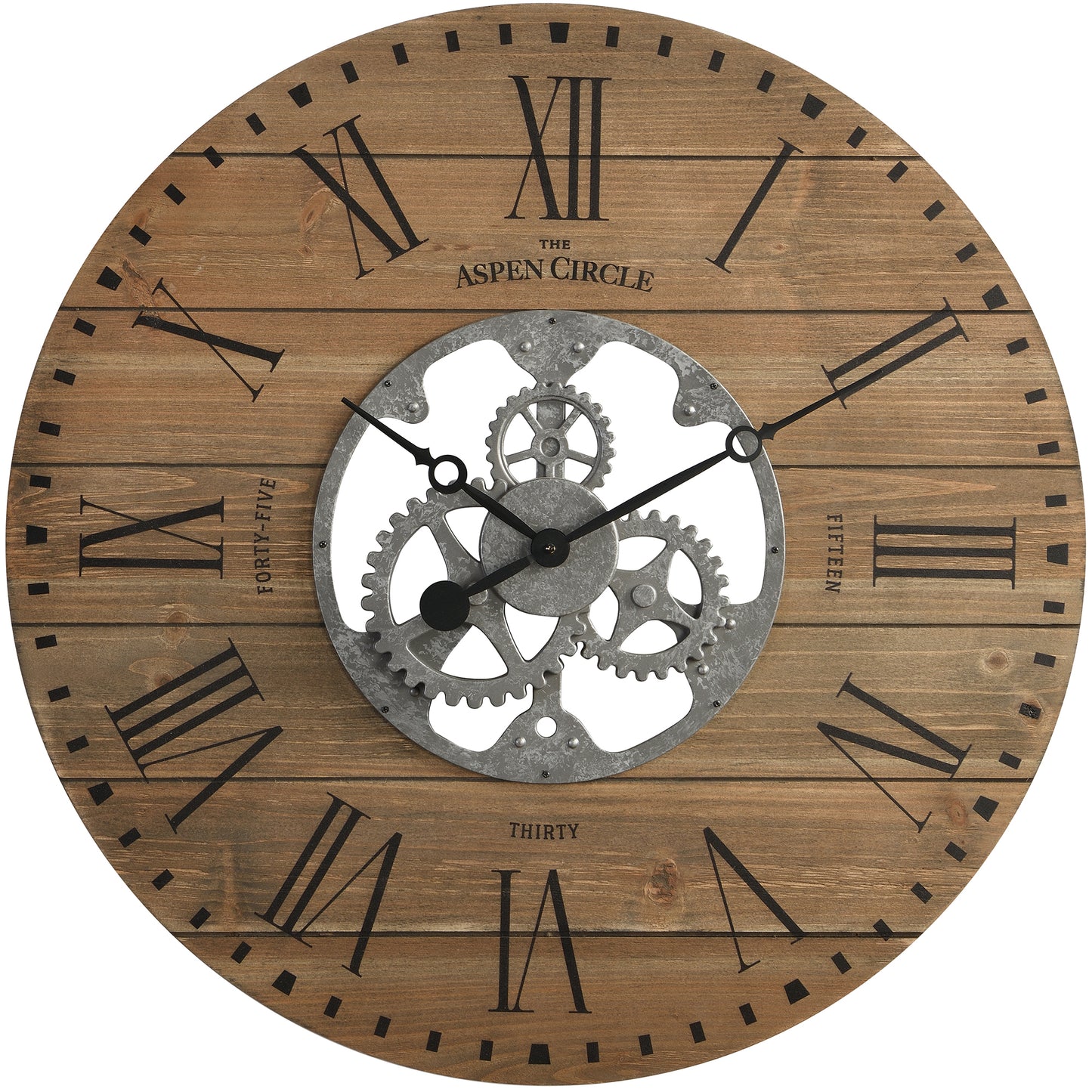 Brighton Gears Wall Clock, Brown Wood 27 Inch