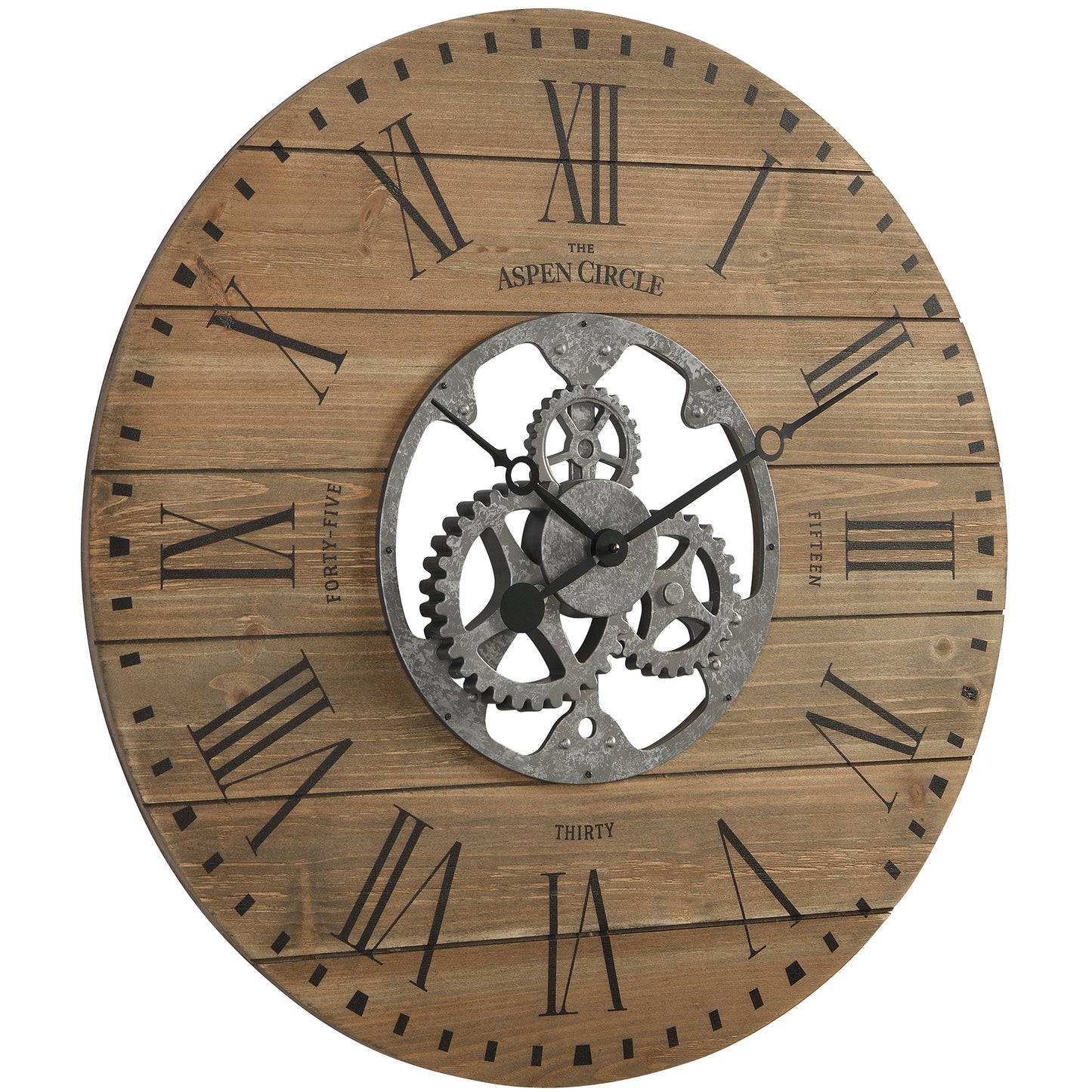 Brighton Gears Wall Clock, Brown Wood 27 Inch