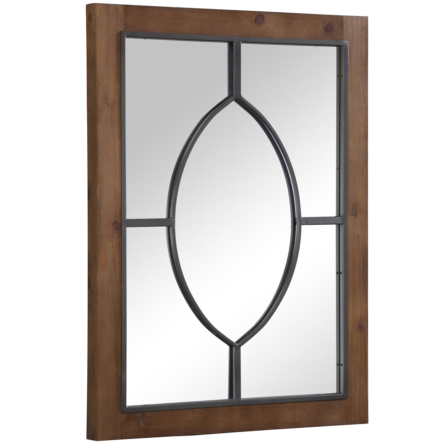 Juliet Window Wall Mirror, Brown Wood 31.5 Inch